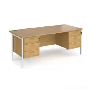 Office Desk Rectangular Desk 1800mm With Double Pedestal Oak Top With White Frame 800mm Depth Maestro 25 MH18P33WHO