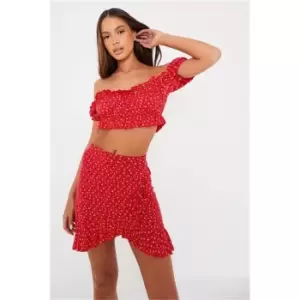 I Saw It First Red Ditsy Floral Puff Sleeve Crop Top - Red