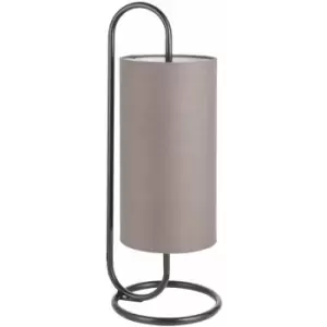 Modern Matt Black Oval Table Lamp Desk Light & Grey Fabric Cylinder Shade