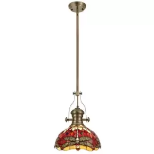 1 Light Telescopic Ceiling Pendant E27 With 30cm Tiffany Shade, Antique Brass, Purple, Pink, Crystal - Luminosa Lighting