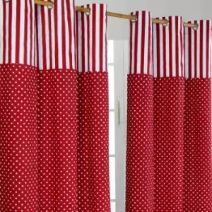 Homescapes - homecapes Polka Dots Red Ready Made Eyelet Curtain Pair, 137 x 228cm Drop - Red