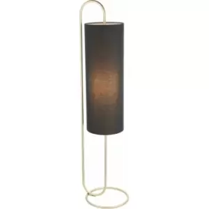 Antique Brass Oval Floor Lamp & Black Fabric Shade 1360mm Height Standing Light