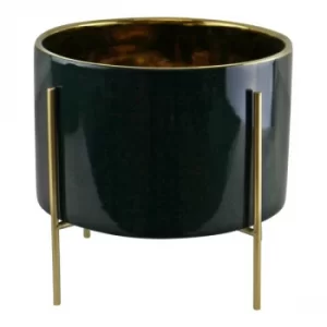 Green Large Ceramic Gold Lined Planter With Stand