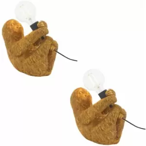 2 pack Vintage Gold Sloth Table Light - Resin Figure - Matt Black Lamp Holder