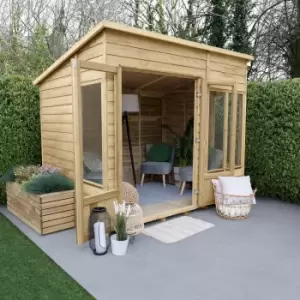 Forest Garden Oakley 8X6 Pent Overlap Solid Wood Summer House With Double Door (Base Included)