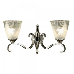 2 Light Indoor Twin Wall Light Clear Glass, Polished Nickel Plate with Deco Shades, E14