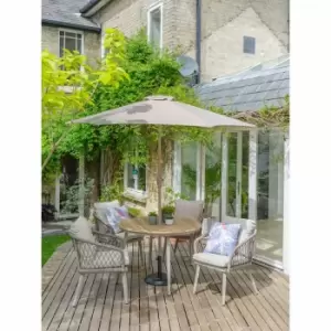 LG Outdoor Sarasota 4 Seat Round Dining Set with 2.7m Wood-effect Parasol