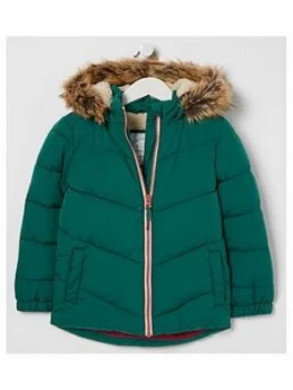 FatFace Girls Elsie Faux Fur Hooded Coat - Dark Green Size 6-7 Years, Women