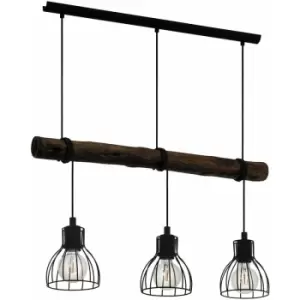 Hanging Ceiling Pendant Light Black & Wood Log Wire Shade 3 x 40W E27 Bulb