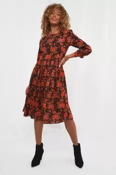 Autumnal Floral Balloon Sleeve Dress