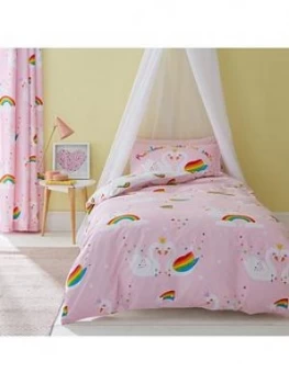 Catherine Lansfield Rainbow Swan Duvet Cover Set, Pink, Size Double