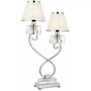 Loops - Esher Luxury Twin Table Lamp Nickel Crystal White Shade Traditional Bulb Holder