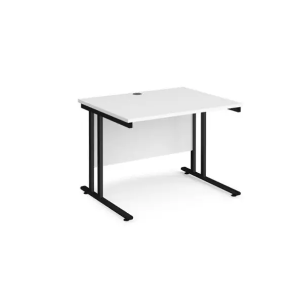 Office Desk 1000mm Rectangular Desk With Cantilever Leg White Tops With Black Frames 800mm Depth Maestro 25