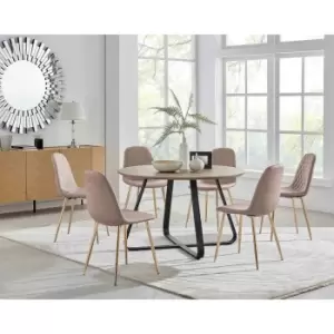 Furniture Box Santorini Brown Round Dining Table and 6 Cappuccino Corona Gold Leg Chairs