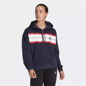 adidas Essentials Pinstripe Block Fleece Full-Zip Loose F - Legend Ink / White / Vivid Red