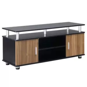 Homcom Entertainment Unit With Raised Shelf 2 Cupboards Black With Walnut Doors