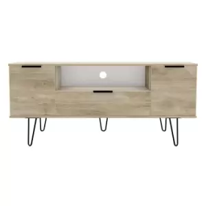 Hirato Ready Assembled Wide TV Unit Nebraska Oak Black Metal Hairpin Legs