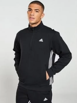 adidas Side 3 Stripe 1/2 Zip Track Top - Black, Size L, Men