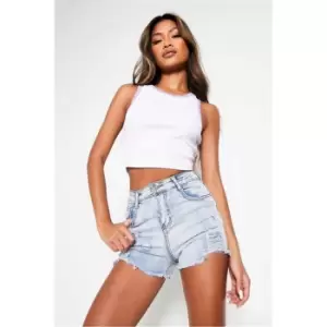 I Saw It First Vintage Wash Petite High Waisted Ripped Jeans - Blue