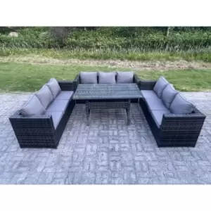 Fimous 9 Seater Outdoor Dark Grey Rattan Lounge Complete Sofa Set