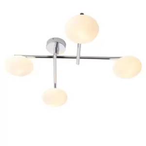 Polished Chrome Semi Flush Bathroom Ceiling Light & Opal Glass Shade - Four Bulb