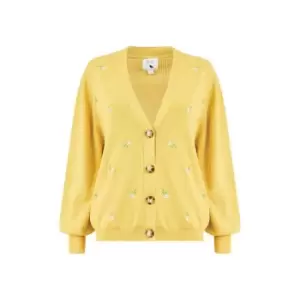 Yumi Mustard Knitted Embroidered Cardigan - Yellow