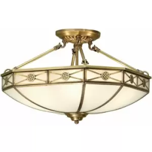 Loops - Luxury Semi Flush Ceiling Light Antique Brass Frosted Glass Traditional Pattern