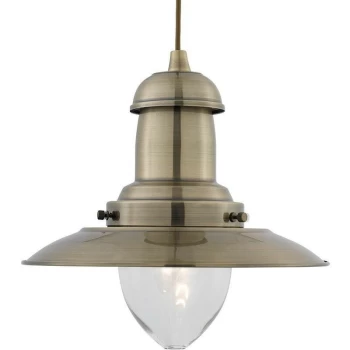 Searchlight Lighting - Searchlight Fisherman - 1 Light Dome Ceiling Pendant Antique Brass, Clear Glass Medium, E27