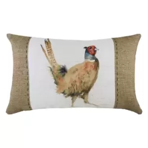 Hessian Pheasant Rectangular Cushion White