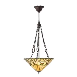 Jamelia 3 Light Medium Inverted Ceiling Pendant Bronze, Tiffany glass, E27