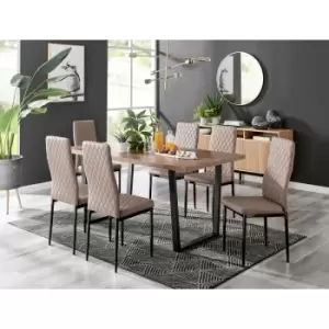 Kylo Brown Wood Effect Dining Table & 6 Cappuccino Milan Black Leg Chairs - Cappuccino