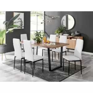 Kylo Brown Wood Effect Dining Table & 6 White Milan Black Leg Chairs - White