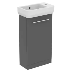 Ideal Standard I.life S Matt Quartz Grey Freestanding Guest Unit, 45Cm Right Hand Taphole Guest Basin And Chrome Handle Pack