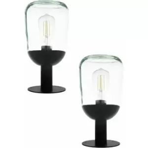 2 pack IP44 Outdoor Pedestal Light Black Aluminium & Glass 60W E27 Wall Post