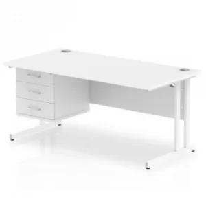 Impulse 1600 Rectangle White Cant Leg Desk White 1 x 3 Drawer Fixed Ped