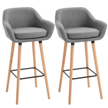 HOMCOM Set of 2 Bar Stools Modern Upholstered Seat Bar Chairs w/ Metal Frame, Solid Wood Legs Living Room Dining Room Fabric Furniture - Beige AOSOM U