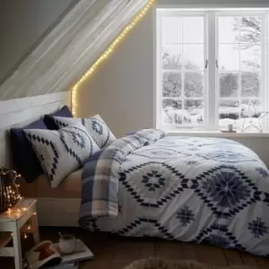 Navajo Geometric Easy Care Duvet Cover Set, Blue, Single - Catherine Lansfield