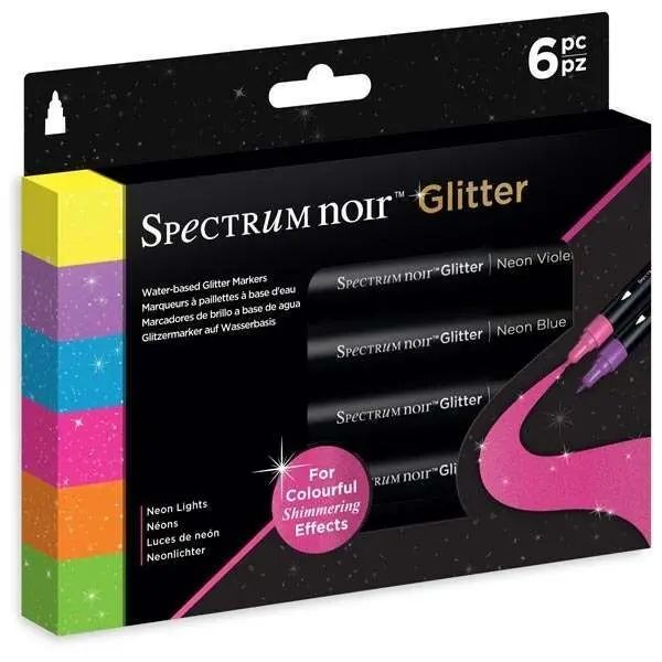 Spectrum Noir Glitter Marker Pens Neon Lights Set of 6