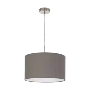 Pendant Light Colour Satin Nickel Shade Anthracite Brown Fabric Bulb E27 1x60W