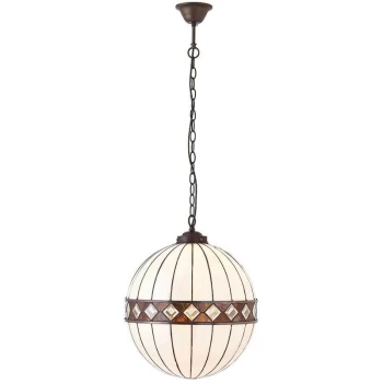 Interiors 1900 Lighting - Interiors Fargo - 1 Light Medium Globe Ceiling Pendant Dark Bronze, Tiffany glass, E27