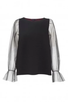 French Connection Phyliss Sheer Jersey Top Black