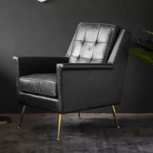 Leather Armchair in Black with Gold Legs - Caspian House