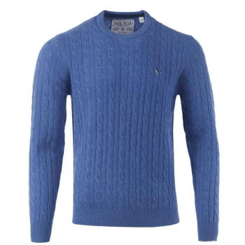 Jack Wills Marlow Merino Wool Cable Knitted Jumper - Cobalt