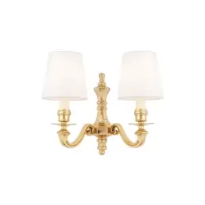 Interiors Fenbridge - 2 Light Shade Candle Wall Light Solid Brass, Vintage White Silk Shade, E14