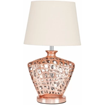 Copper Lattice Vase Table Lamp With Tapered Light Shade - Beige