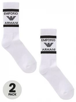 Emporio Armani 2 Pack Logo Sports Socks White