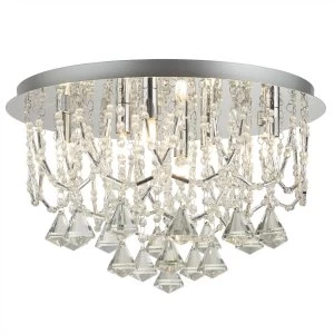 6 Light Ceiling Semi Flush Light Chrome, Clear with Crystal Glass, G9