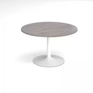 Trumpet base circular boardroom table 1200mm - white base and grey oak