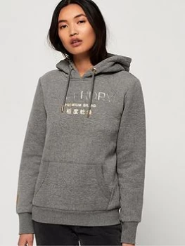 Superdry Premium Branded Entry Hoodie - Grey Marl , Grey Marl, Size 6, Women