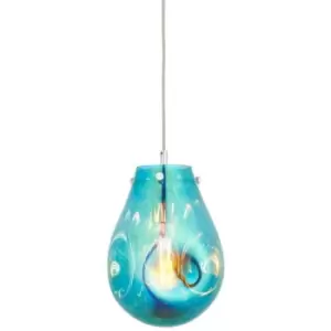 Merano Perugia Single Pendant Ceiling Lamp, Petrol Metallic Glass, Chrome Plate